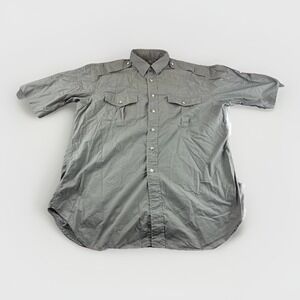 Willis Geiger Shirt Mens L Green Made in USA Short Sleeve Button Up Safari READ